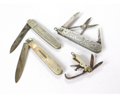 POCKET KNIVES ETC. A late 19th century monogrammed pocket knife, stamped for Geo. Wostenholm & Son. Also, a Victorian silver 