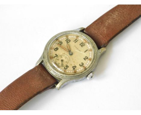 TIMOR WATCH. A 1940's Timor A.T.P. (Army Trade Pattern) chromium cased military wristwatch. To the reverse, a slotted back en
