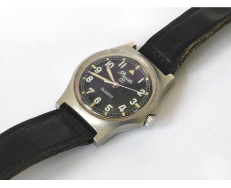 PRECISTA WATCH. A Precista 1980's military quartz wristwatch. The black dial with luminous dots, batons & hands. The reverse 