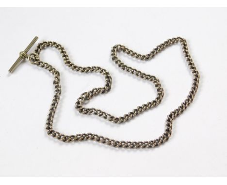 WATCH CHAIN. A metal watch chain with T-bar, the bar stamped Albo Silver.  Please note that all items in this auction are pre