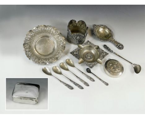 INDONESIAN SILVER ETC. A quantity of Indonesian (Java) 800 Standard silver, comprising a sweet meat dish, a bottle stand, a t