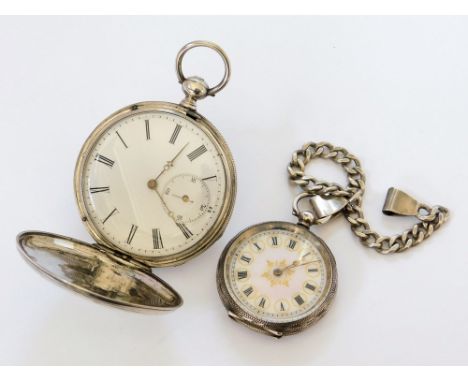 FULL HUNTER ETC. A full hunter pocket watch (for repair). Also, a 935 Standard silver fob watch with silver short watch chain