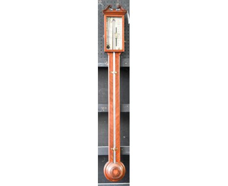 A mahogany exposed tube stick or cistern barometer, Salteri &amp; Co 3 Long Lane, early 19th c, in finely figured veneer with