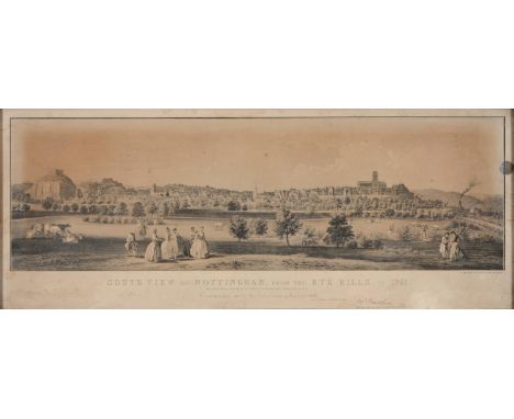 Nottingham interest. After Samuel and Nathaniel Buck - South View of Nottingham from the Rye Hills in 1741, 1848, lithograph,