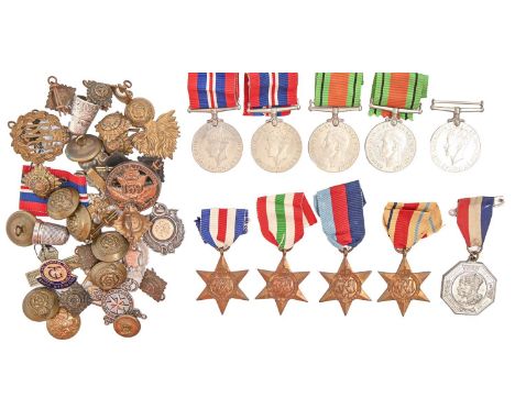 WWII, six, 1939-1945 Star, Africa Star, 8th Army Clasp, Italy Star, France and Germany Star, Defence Medal and War Medal, car