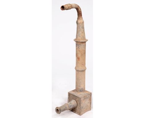 A Cornish lead pump spout, Lewis Lanson [Launceston], 19th c, the head 19.4 x 20cm  Good reclaimed condition with angled iron