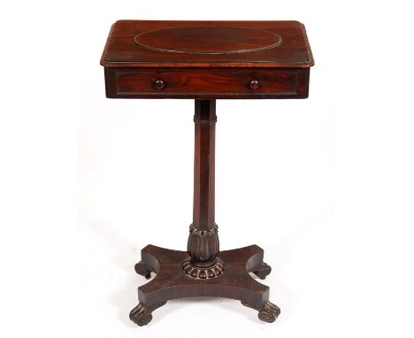 A William IV rosewood jardiniere, in the form of a pedestal table, the zinc lined well to the top with oval cover, on octagon