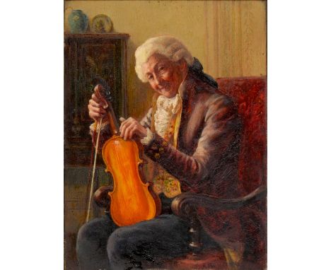 Alfred John Bouchette (1844-1893) - The Violinist, signed, oil on panel, 20 x 15cm  Fine original condition, undisturbed in w