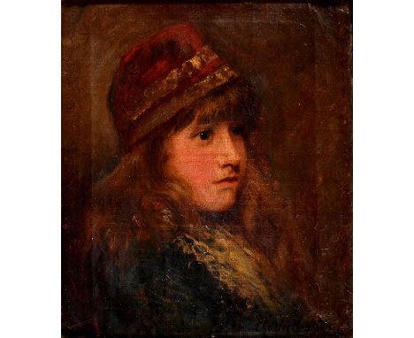 Charles Beatson (1864-1949) - Portrait of a Young Woman in a red cap, head and shoulders, signed, oil on canvas, 27.5 x 23.5c