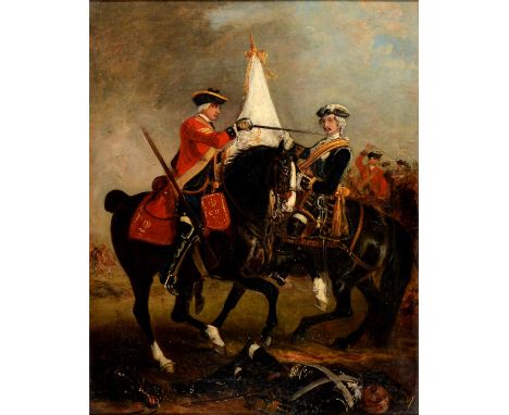 English School, 19th c - The Flag of Surrender, possibly a scene from the Jacobite uprising 1745, oil on canvas, 42.5 x 33.5c
