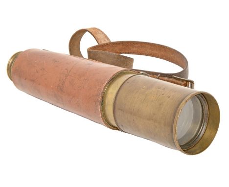 An Edwardian army officer's 2" brass refracting telescope, with leather sleeve and strap engraved J Bostock from 2nd Lt H F G