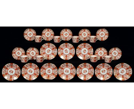 A Minton's Scarlet Japan pattern tea service, c1880, with bucket shaped cups, plates 16cm diam, impressed marks, pattern 3493