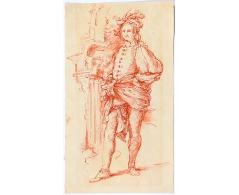 French School - A Cavalier, red chalk, 37.5 x 21.5cm and a watercolour of a cavalier, unframed (2)  Neither laid down, the fi