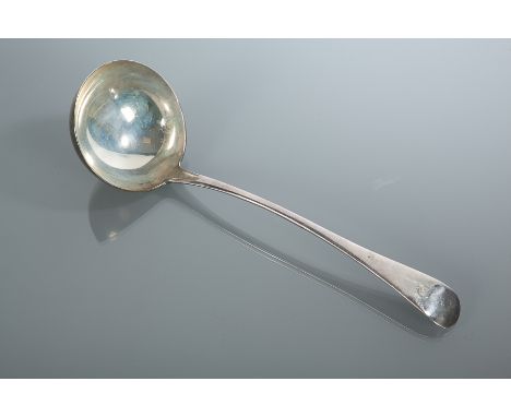 EDWARDIAN SILVER OLD ENGLISH PATTERN LADLE
maker Edward Barnard & Sons Ltd., London 1910, handle engraved with heraldic falco