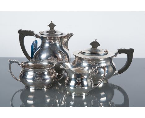 EARLY 20TH CENTURY STYLE SILVER PLATED FOUR PIECE TEA SERVICE
stamped Sheffield 'GE S AI', comprising teapot, hot water pot, 