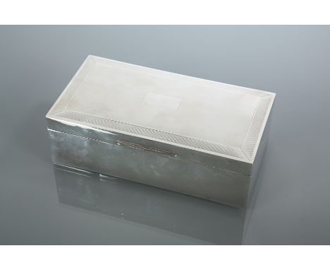 SILVER CIGARETTE BOX
maker John Rose, Birmingham 1965, with engine turned lid, un-engraved, approximately 447g (base loaded),