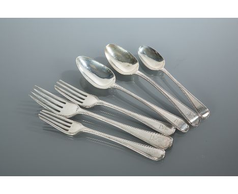 SEVEN PIECES OF AN EARLY 19TH CENTURY FLATWARE SERVICE various makers, London around the 1st 1/4 19th century, all in beaded 