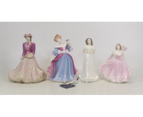 Four Ceramic Lady Figures including Coalport Beau Monde on Court and Cathy together with Royal Doulton Amy HN4782 and Greetin