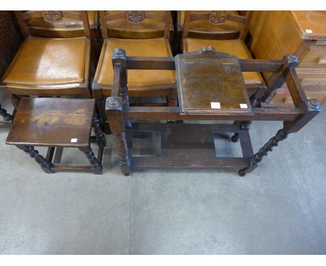 An oak barleytwist stick stand and stool