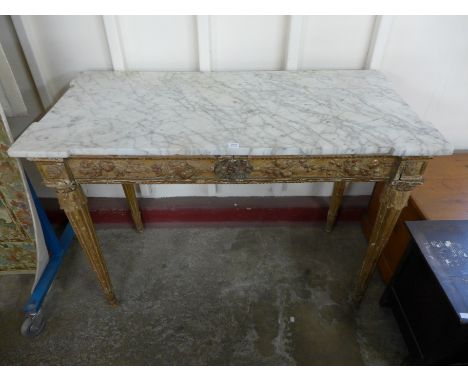 A 19th Century Neo-Classical style carved gilt wood and marble topped console table