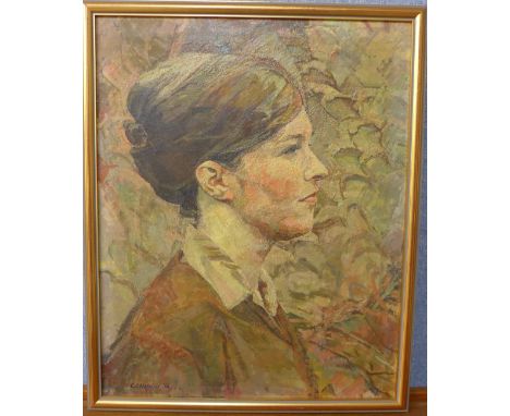 C.D. Hopkins, portrait of a lady, oil on board, dated 1966, framed