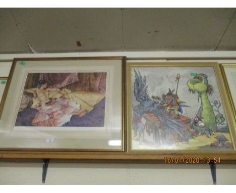 FRAMED RUSSELL FLINT PRINT TOGETHER WITH A FURTHER CARICATURE (2)