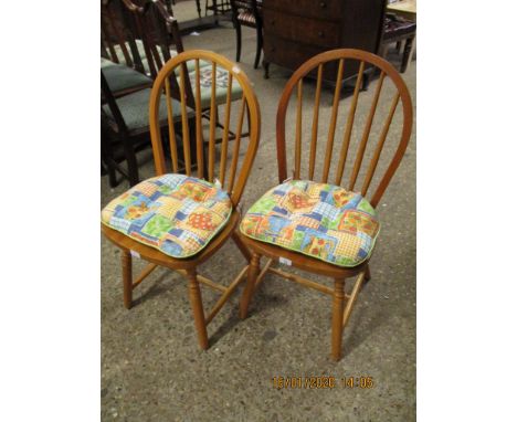 PAIR OF BEECHWOOD HARD SEATED STICK BACK KITCHEN CHAIRS (2)