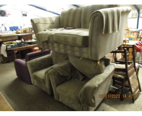 GOOD QUALITY MODERN STRIPED UPHOLSTERED TWO-SEATER SOFA PLUS A SIMILAR PAIR OF ARMCHAIRS (3) 