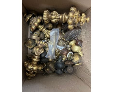 A selection of architectural salvage curtain Pelmets, gilt and brass rings etc 