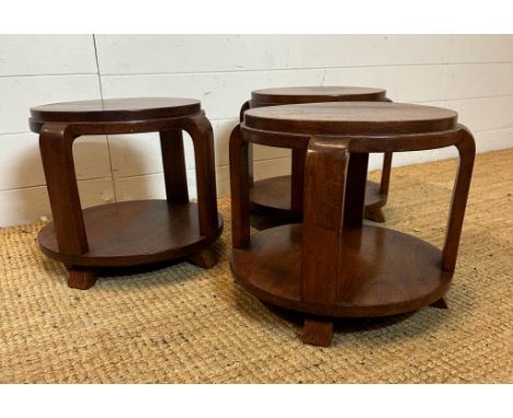 Three small wooden Art Deco side tables comprising of four Bentwood supports and shelf under (H31cm Dia37cm)