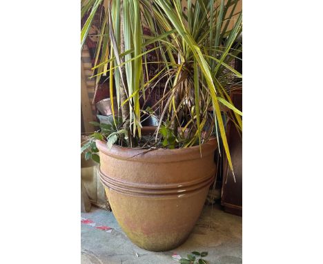 A large terracotta garden planter with ribbed middle (H67cm Dia70cm)