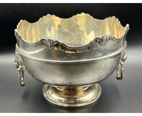 A scalloped edged punch bowl with lion handles, approximate weight 1110g, by William Hutton & Sons Ltd, hallmarked for Sheffi