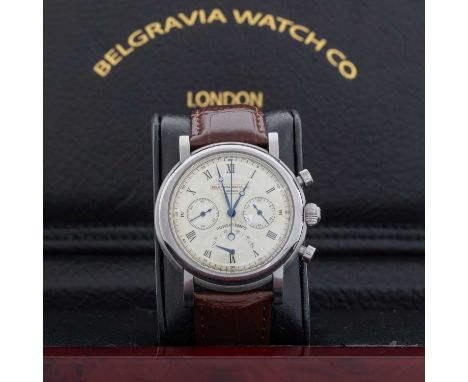 BELGRAVIA WATCH CO, STAINLESS STEEL POWERTEMPO CHRONOGRAPH MANUAL WIND WRIST WATCH  limited edition of 500, the round engine 
