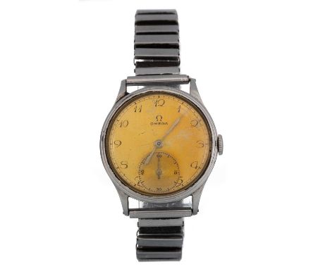 OMEGA, STAINLESS STEEL MANUAL WIND WRIST WATCH,   the round dial with Arabic hour markers, 32mm case, on a generic expanding 