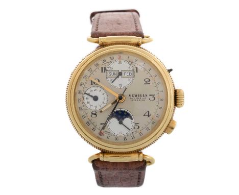 SEWILLS OF LIVERPOOL, EIGHTEEN CARAT GOLD AUTOMATIC WRIST WATCH  the round dial with Arabic hour markers, 36mm case with skel