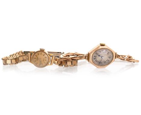 NINE CARAT GOLD MANUAL WIND WRIST WATCH, ALONG WITH OTHERS the watch with octagonal case along with three other lady's watche