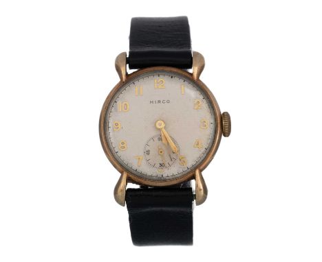 HIRCO, MANUAL WIND WRIST WATCH the round dial with Arabic hour markers, 32mm case, on a black leather strap, lacking box and 
