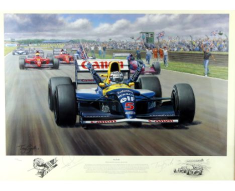 Tony Smith, coloured reproduction signed print, Victory, British Grand Prix Silverstone, 12th July 1992,  together with certi