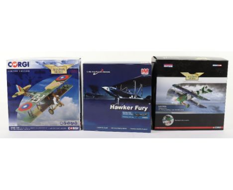 Two Corgi “The Aviation Archive” Boxed models, including AA37806 160/1200, AA37906 542/1400, plus Hobby master’s hawker fury,