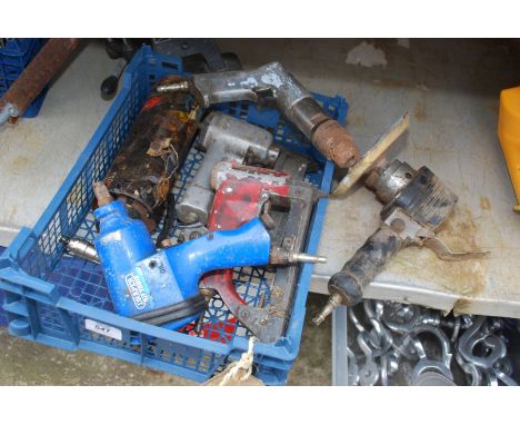 Plastic box of Draper impact wrench, orbital sander, air drill and staple gun.
