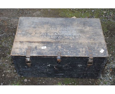 A pine trunk and contents, 30'' x 18'' x 14'' high.