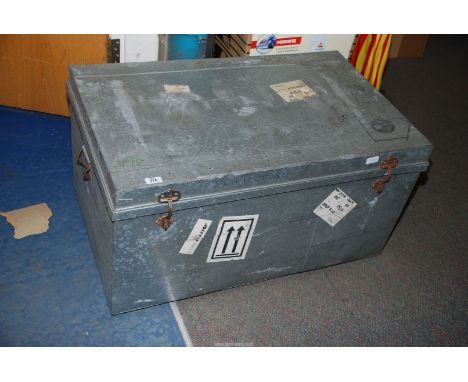 A galvanised trunk, 3' x 21 1/2" deep x 18 1/2" high.