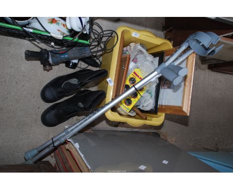 A pair of work boots size 9 (as new), picture, pair of crutches and Bosch angle grinder (as seen, no plug).