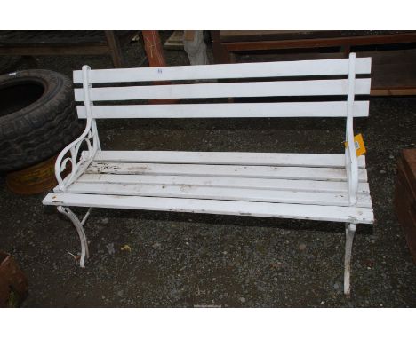 Painted garden Bench with cast iron ends, 48'' wide x 27'' high.