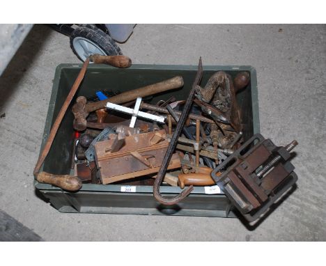 Carpenters tools, bench vice, planes, etc.