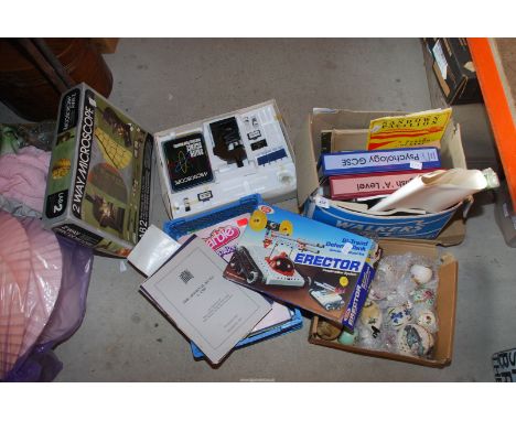A two way microscope, defence tank, books, etc.