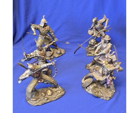 6 x Samurai Bronze Style Fighting Figures approx. 10" tall