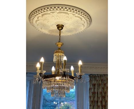 French 6 branch gilt brass and cut glass Chandelier. Drop 65cm Diameter 55cm approx&nbsp;