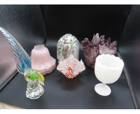 Vintage glass shades, slag glass vase, handkerchief vase, glass cockerel, milk glass goblet