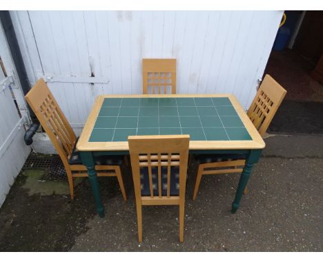 Tile topped kitchen table and 4 upholstered chairs&nbsp;